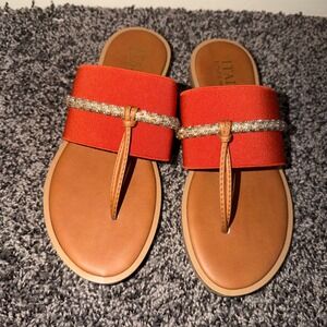 Italian Shoemakers Womens Orange Rhinestone Thong Sandals Made in Italy Size 5